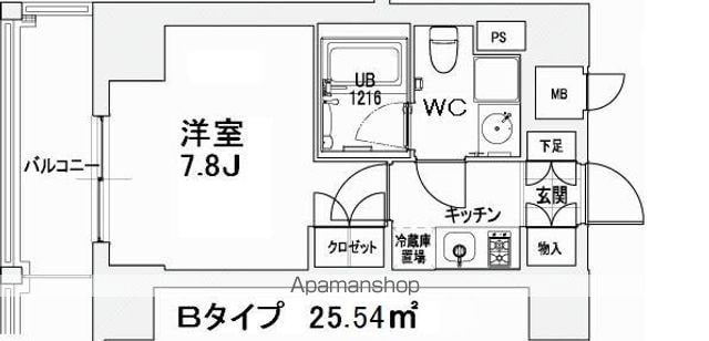 東京都北区王子２丁目[1K/25.54m2]の間取図