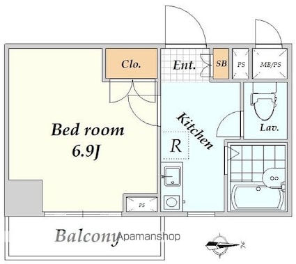 東京都新宿区荒木町[1K/22.2m2]の間取図