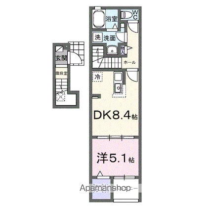 アルバスラピスⅢ[1DK/38.81m2]の間取図
