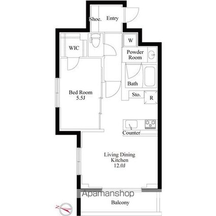 ラ・ペルラ柿の木坂[1LDK/43.22m2]の間取図
