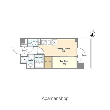 アジュールテラス目黒八雲[1DK/25.13m2]の間取図
