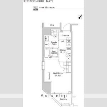 プラウドフラット東神田[1K/25.15m2]の間取図