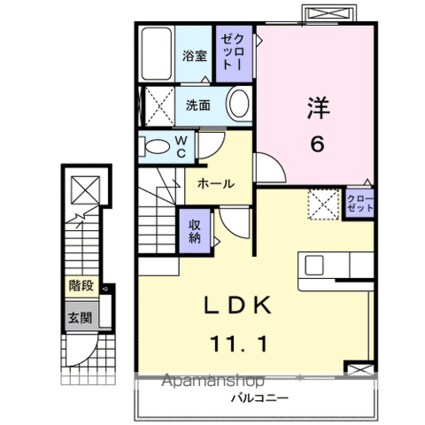 マロン　ブライト　リバー　Ｂ[1LDK/46.09m2]の間取図