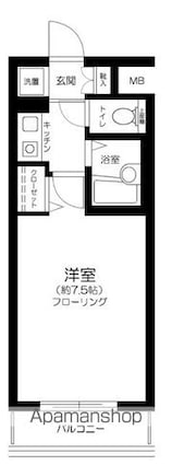 プレール中目黒[1K/22.16m2]の間取図
