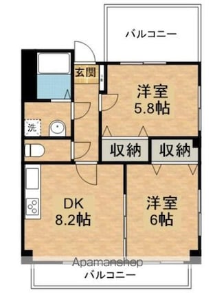 サザンパレス[2DK/49.21m2]の間取図