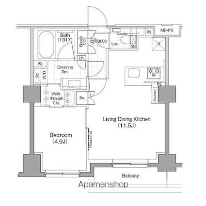 ザ・パークハビオ新宿[1LDK/40.21m2]の間取図