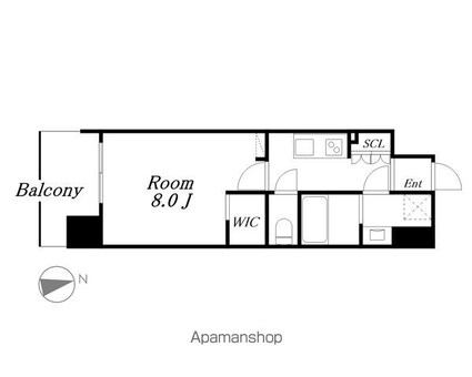 Ｔｈａｍｅｓ　ｇａｒｄｅｎ　ｐｌａｃｅ[1K/28.52m2]の間取図