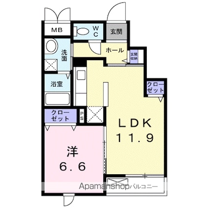 シーダーエース[1LDK/43.67m2]の間取図