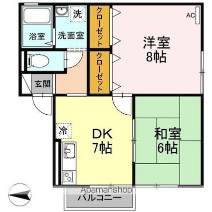 フレッシュ東長戸[2DK/48.76m2]の間取図
