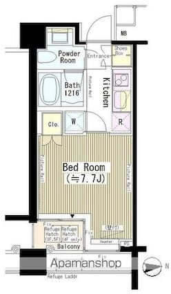 六本木エムケイアートレジデンス[1K/25.42m2]の間取図