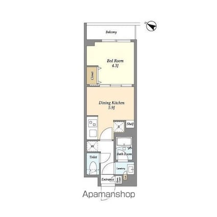 ウェルスクエア中野富士見町[1DK/25.57m2]の間取図