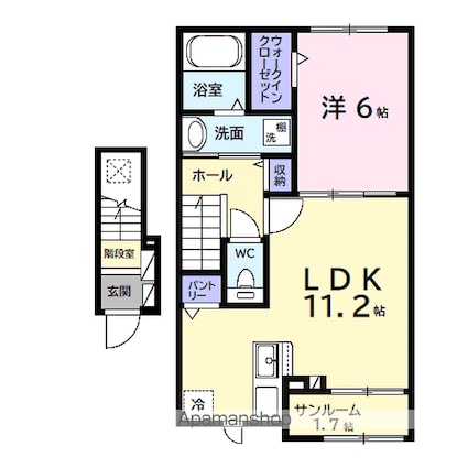 ヒカルサ市原姉ヶ崎ウエスト[1LDK/47.74m2]の間取図