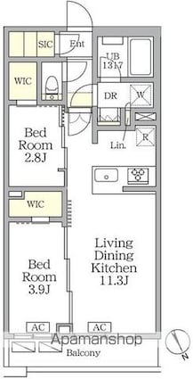 アジールコート後楽園[2LDK/42.32m2]の間取図