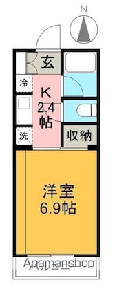 ＤＥＮＤＥＮ　Ｎａｋａｍａｍａ[1K/22.22m2]の間取図