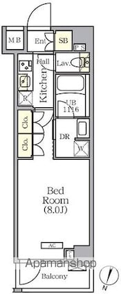 ＡＲＫＭＡＲＫ世田谷砧[1K/25.47m2]の間取図