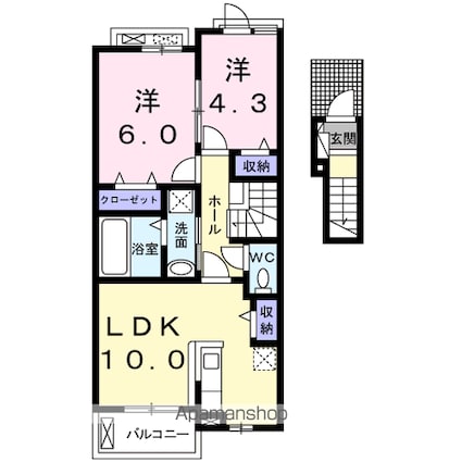 愛媛県新居浜市新須賀町２丁目[2LDK/52.81m2]の間取図