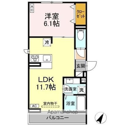 Ｄーｃｏｍｏｄｏ　野塩[1LDK/40.01m2]の間取図