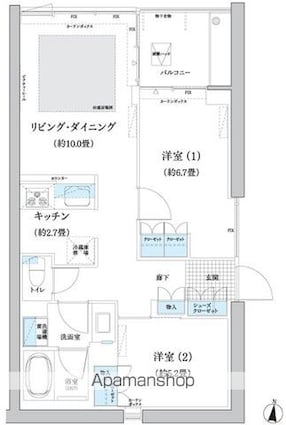 ガーデニエール砧　ＷＥＳＴ[2LDK/57.39m2]の間取図