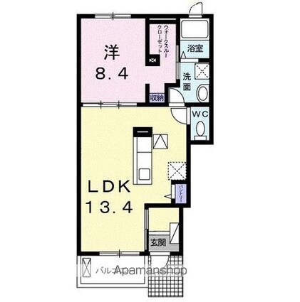 ルーベル太田Ｃ[1LDK/47.08m2]の間取図