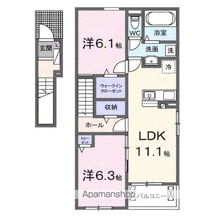 ケーズコート中迫３[2LDK/58.57m2]の間取図
