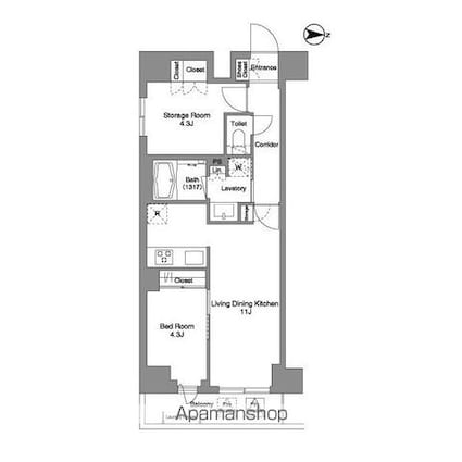 ＬｕｍｉＣｏｕｒｔ　ＭＩＴＡＫＡ[1SLDK/48.6m2]の間取図