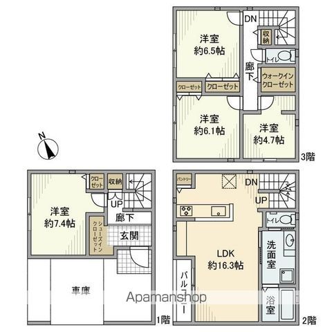 東京都新宿線 船堀駅 徒歩4分 3階建 新築の間取り写真