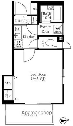 コアロート西早稲田[1K/24.4m2]の間取図
