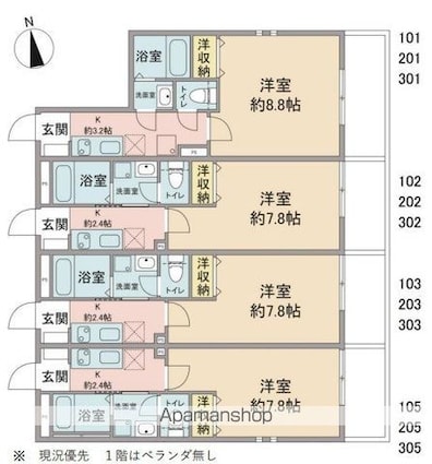 東京都八王子市南町[1K/25.46m2]の間取図