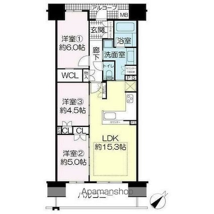 ファインレジデンス南草津[3LDK/69.24m2]の間取図