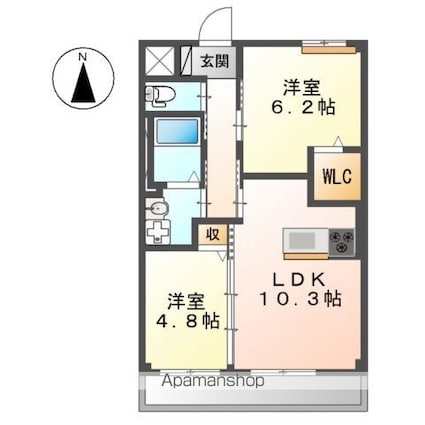 Ｓーユニヴァリ　しんきょう[2LDK/51m2]の間取図