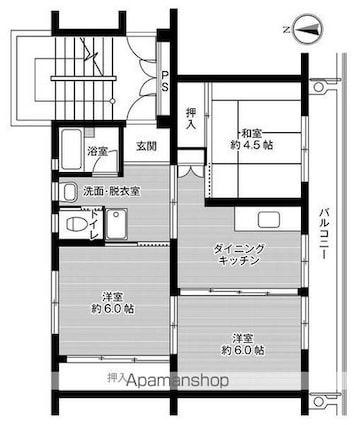 ビレッジハウス駒ヶ根１号棟[3DK/53.96m2]の間取図