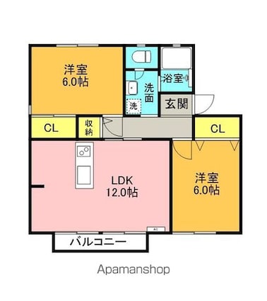 シェーンヴィラ　Ｂ棟[2LDK/55.44m2]の間取図