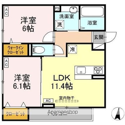 トリシア南蔵王[2LDK/55.35m2]の間取図