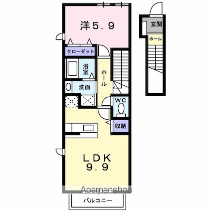 カリーノ[1LDK/41.98m2]の間取図