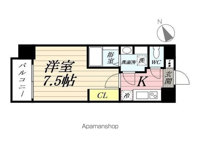 シーズンフラッツ浅草橋[1K/25.38m2]の間取図