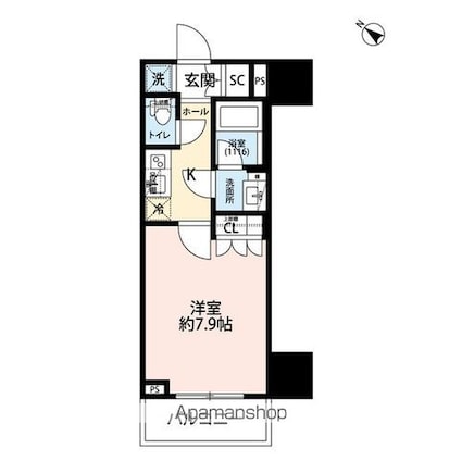 プレール・ドゥーク王子[1K/25.57m2]の間取図