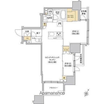 グレーシアフィット三軒茶屋[2LDK/52.78m2]の間取図
