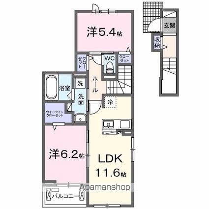 ポミエ　グラン[2LDK/59.66m2]の間取図