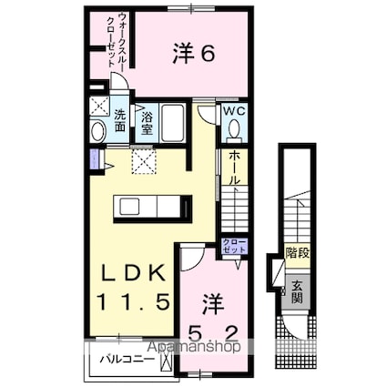 サニーブリーズ五日市観音Ⅱ[2LDK/56.78m2]の間取図
