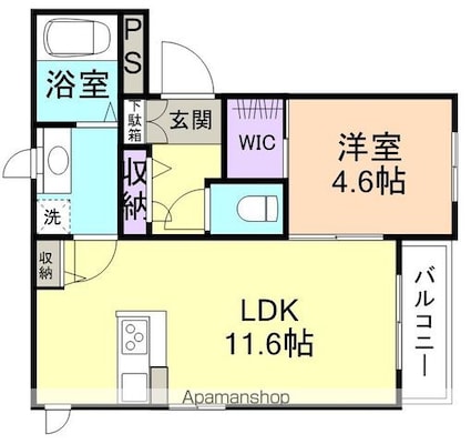 和歌山県和歌山市堀止西２丁目[1LDK/42.6m2]の間取図
