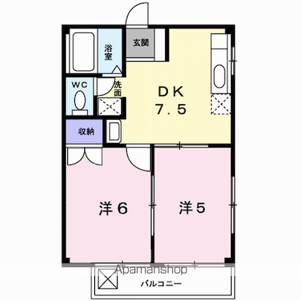 ハートフル園[2DK/36.4m2]の間取図
