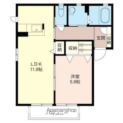 エバーグリーン　Ｂ棟[1LDK/43.7m2]の間取図