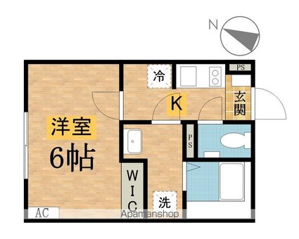 カインドネス八王子散田[1K/21.07m2]の間取図