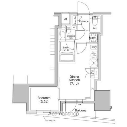 ザ・パークハビオ大森町[1DK/26.66m2]の間取図