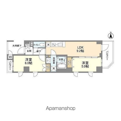 アジュールテラス中野新橋[2DK/46.2m2]の間取図