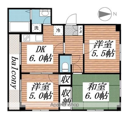 ハイツ愛花夢[3DK/48m2]の間取図