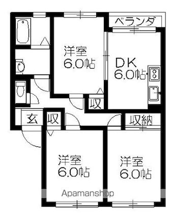 カーサ野洲[3DK/57.96m2]の間取図