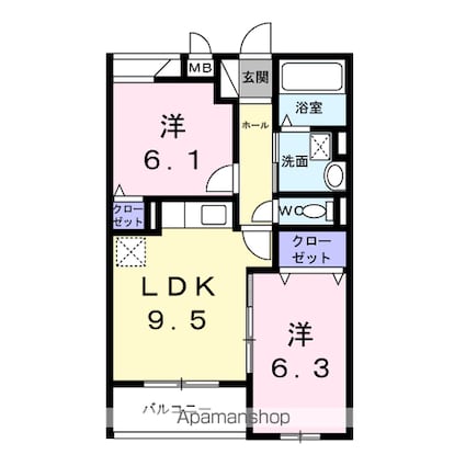 ヴェールフォンセ[2LDK/50.28m2]の間取図