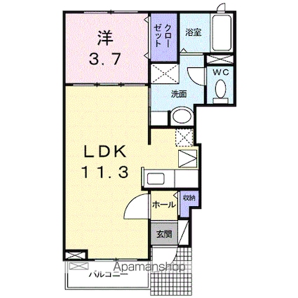 グレイスハイランド　Ⅱ[1LDK/37.13m2]の間取図