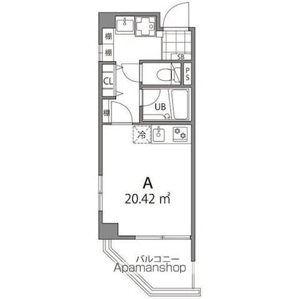 クーカイテラス中目黒[1R/20.42m2]の間取図